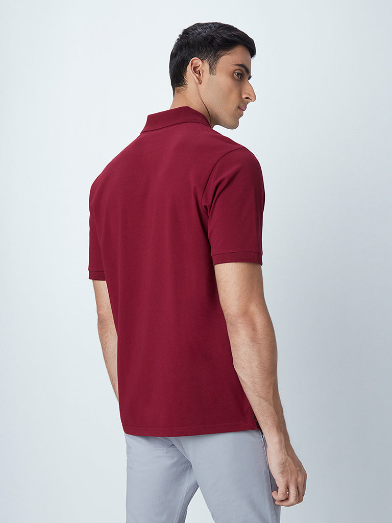 WES Casuals Maroon Relaxed-Fit Polo T-Shirt
