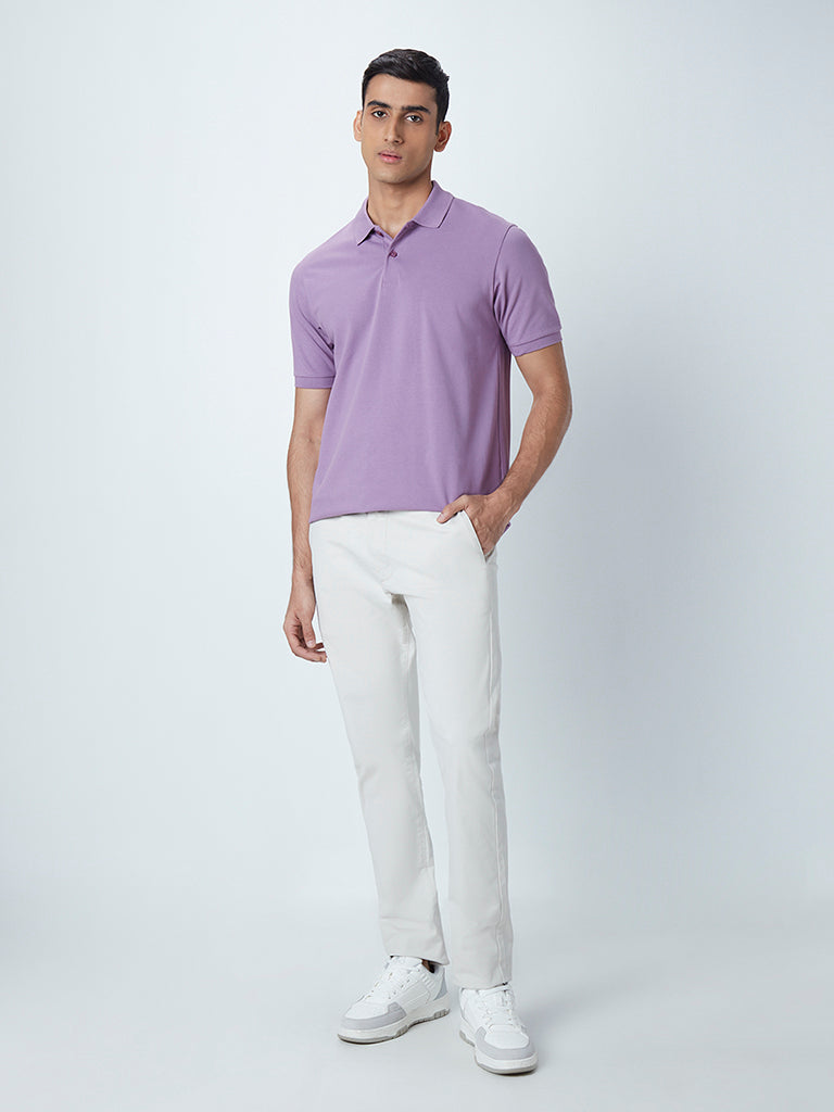 WES Casuals Lavender Relaxed-Fit Polo T-Shirt