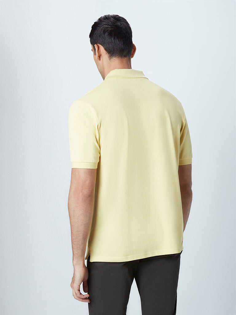 WES Casuals Yellow Cotton Blend Slim-Fit Polo T-Shirt