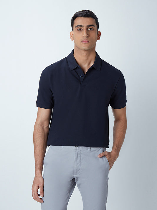 WES Casuals Navy Slim-Fit Polo T-Shirt