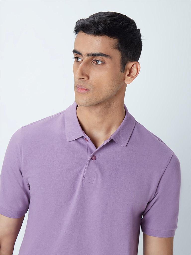 WES Casuals Lavender Slim-Fit Polo T-Shirt