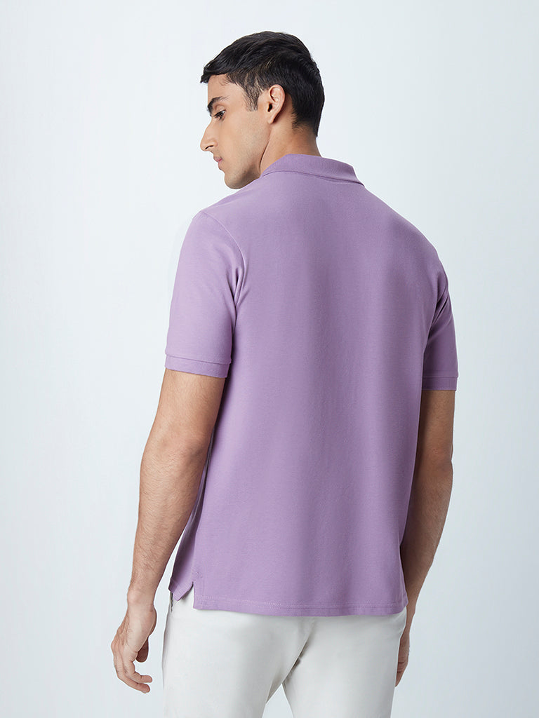 WES Casuals Lavender Cotton Blend Slim-Fit Polo T-Shirt