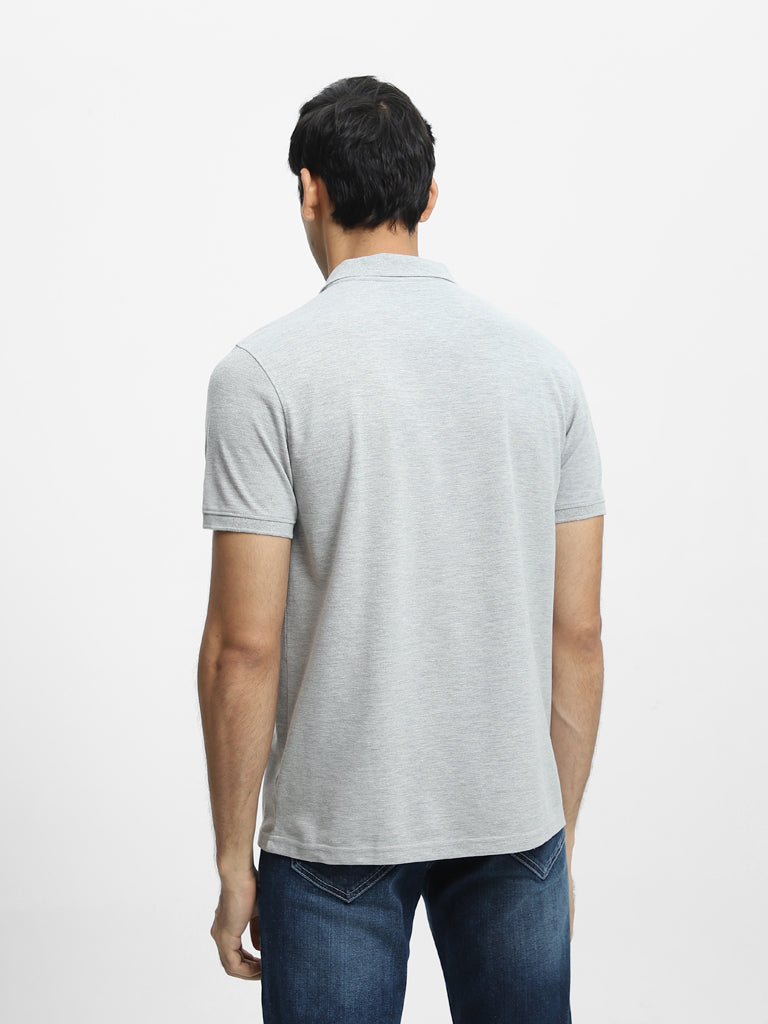 WES Casuals Grey Melange Slim Fit Polo T-Shirt