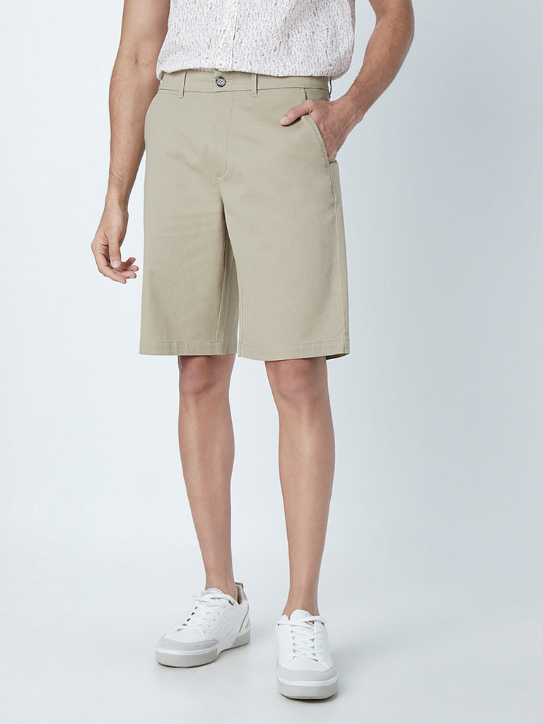 WES Casuals Beige Relaxed-Fit Shorts