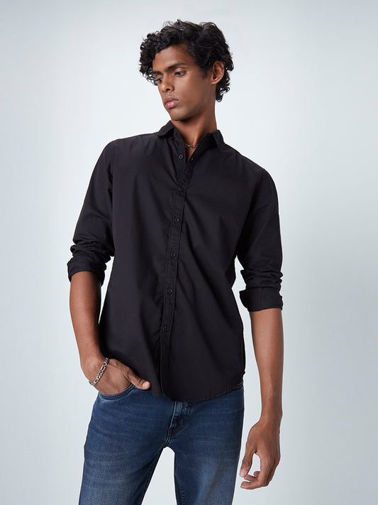 Nuon Black Cotton Slim-Fit Shirt