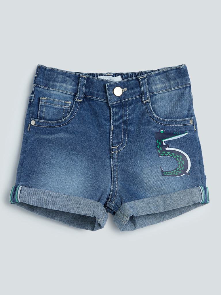 HOP Baby Blue Numerical Pattern Shorts