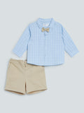 HOP Baby Blue Checkered Shirt And Shorts Set