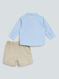 HOP Baby Blue Checkered Shirt And Shorts Set