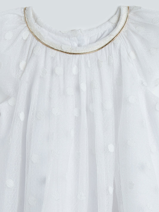 HOP Baby White Dotted Mesh Overlay Dress