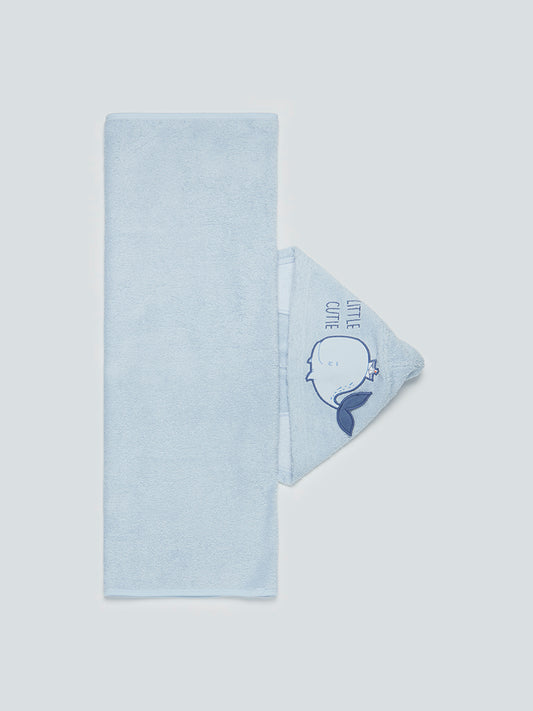 HOP Baby Blue Whale Design Towel with Hood