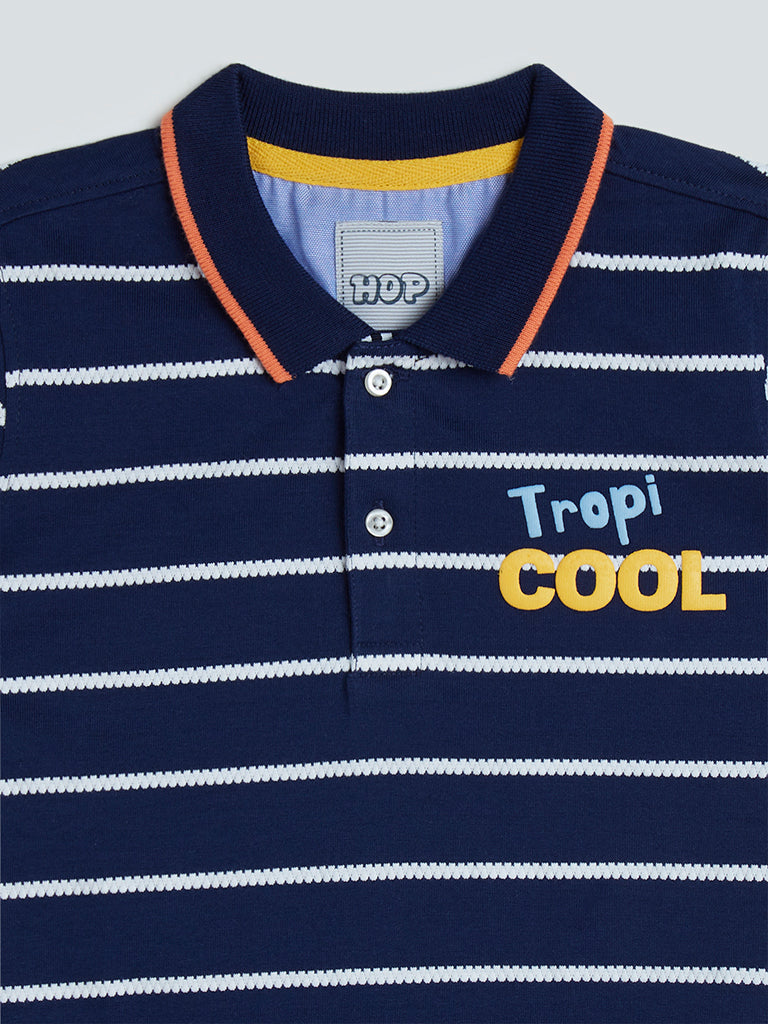 HOP Kids Navy Text-Pattern Polo T-Shirt