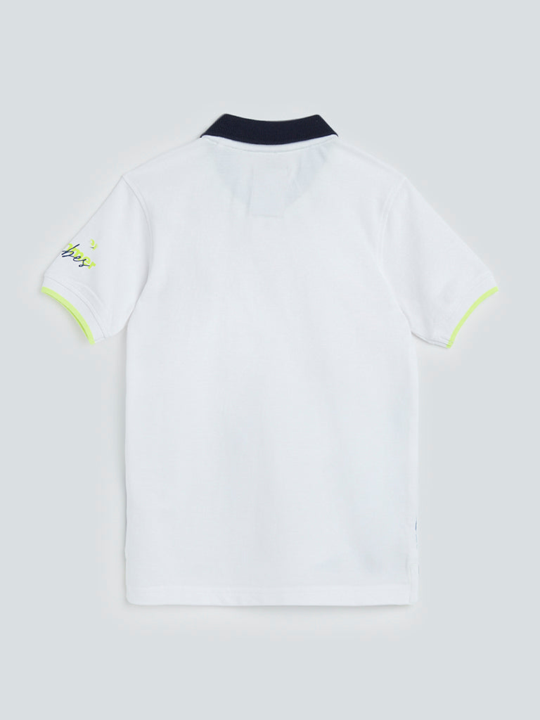HOP Kids White Tropical-Printed Polo T-Shirt