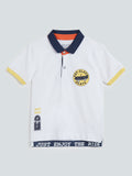 HOP Kids White Printed Polo T-Shirt