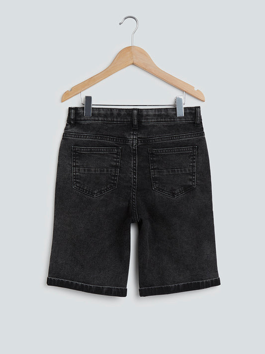 Y&F Kids Black Ripped-Detail Shorts