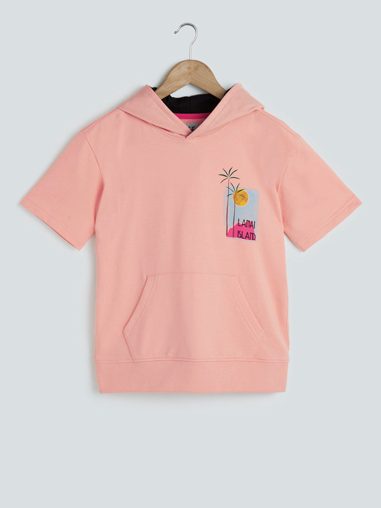 Y&F Kids Peach Hooded T-Shirt