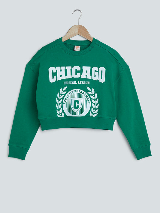 Y&F Kids Green Typographic Print Sweatshirt
