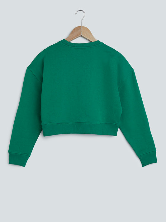 Y&F Kids Green Typographic Print Sweatshirt