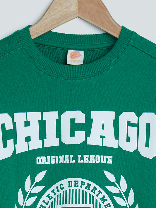 Y&F Kids Green Typographic Print Sweatshirt