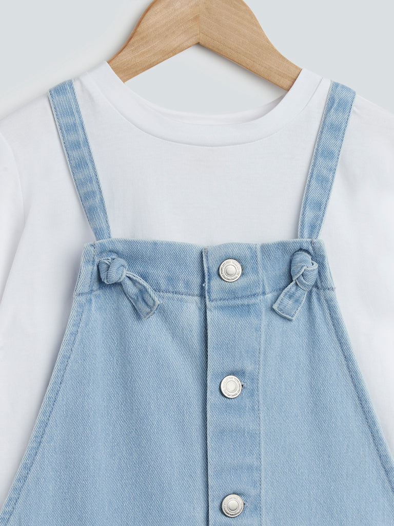 Y&F Kids Light Blue Dungarees And T-Shirt Set