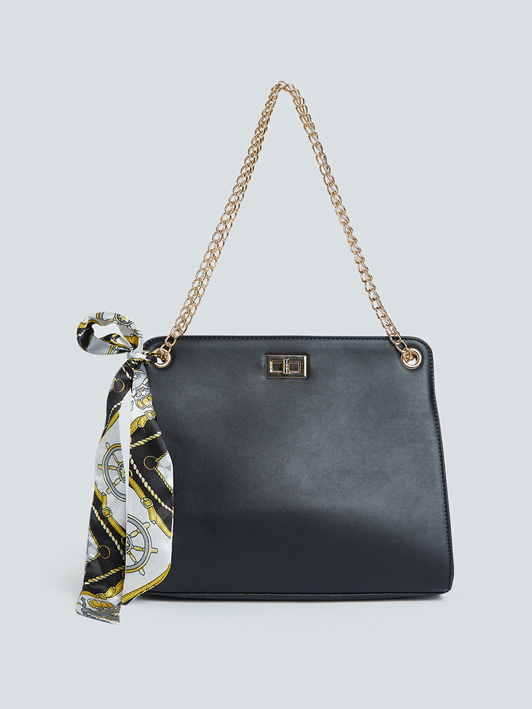 LOV Black Faux-Leather Shoulder Bag