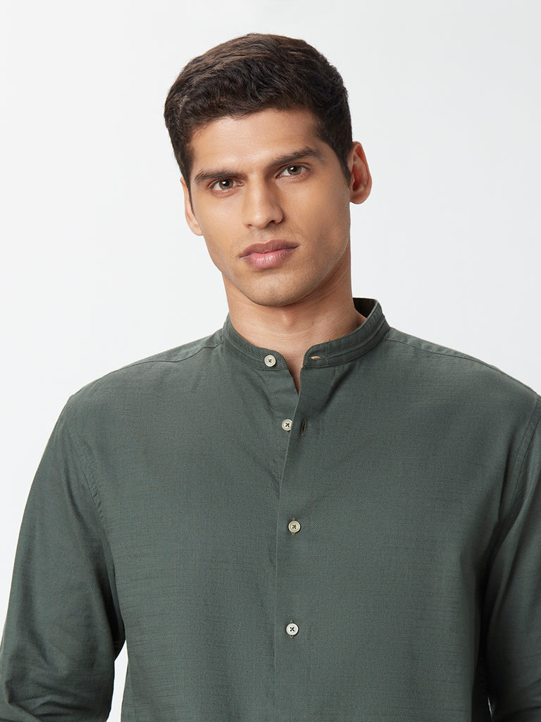 Ascot Olive Cotton Relaxed-Fit Shirt