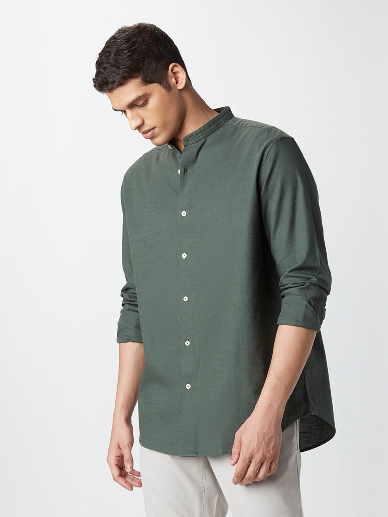 Ascot Olive Cotton Relaxed-Fit Shirt