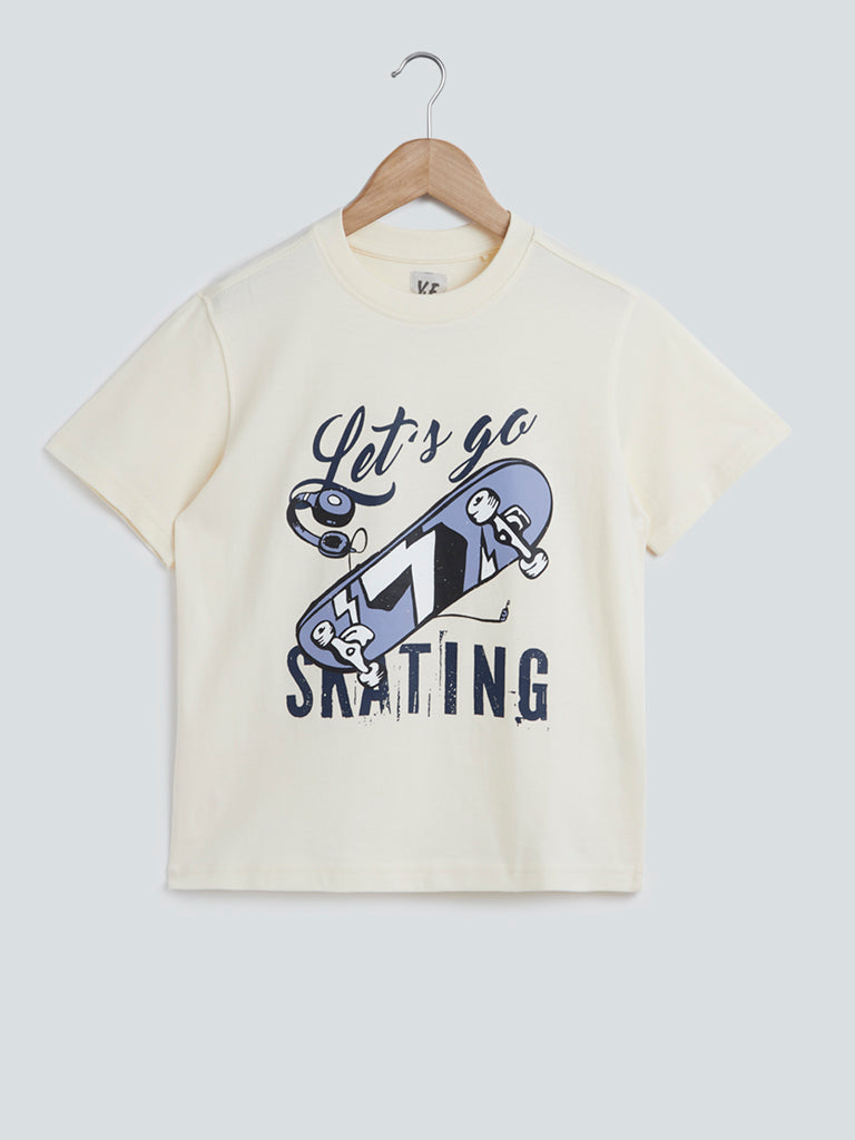 Y&F Kids Light Yellow Text-Design T-Shirt