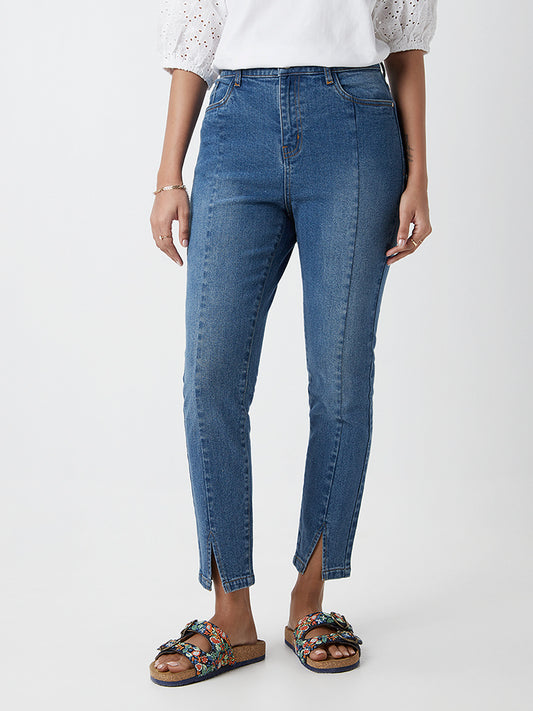 LOV Blue Slit Detail Jenna Jeans