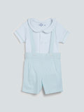 HOP Baby Aqua Striped Dungaree And T-Shirt Set