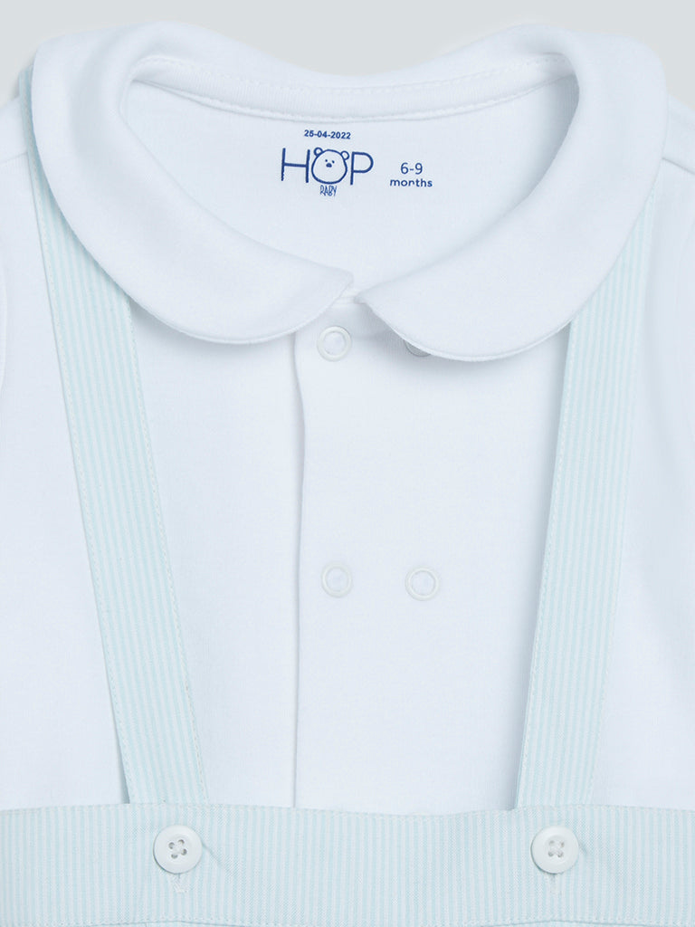 HOP Baby Aqua Striped Dungaree And T-Shirt Set