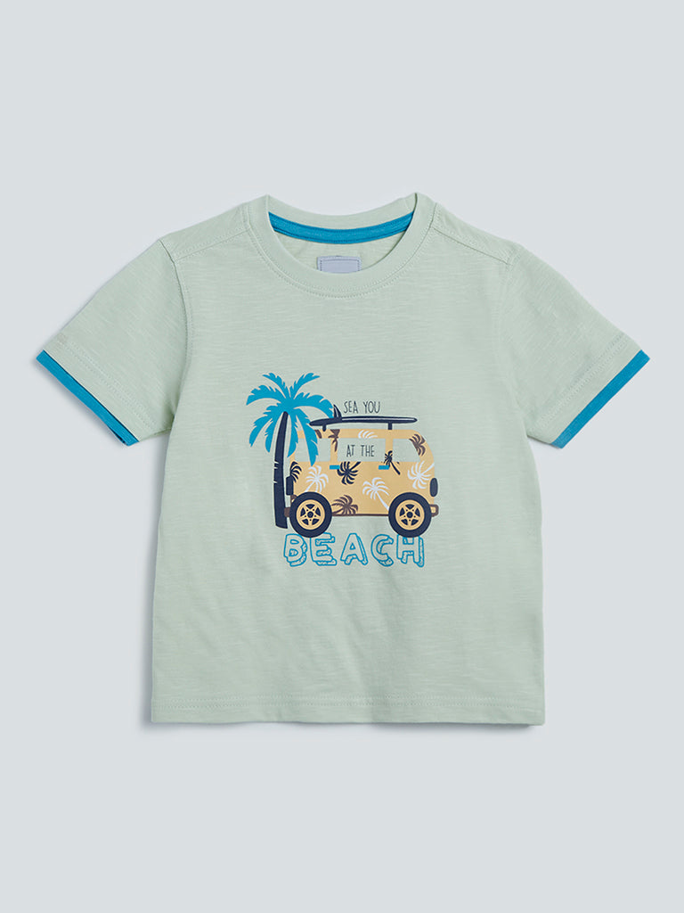 HOP Kids Light Sage Beach-Themed T-Shirt