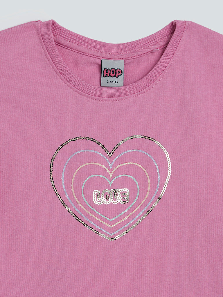 HOP Kids Pink Heart Pattern T-Shirt