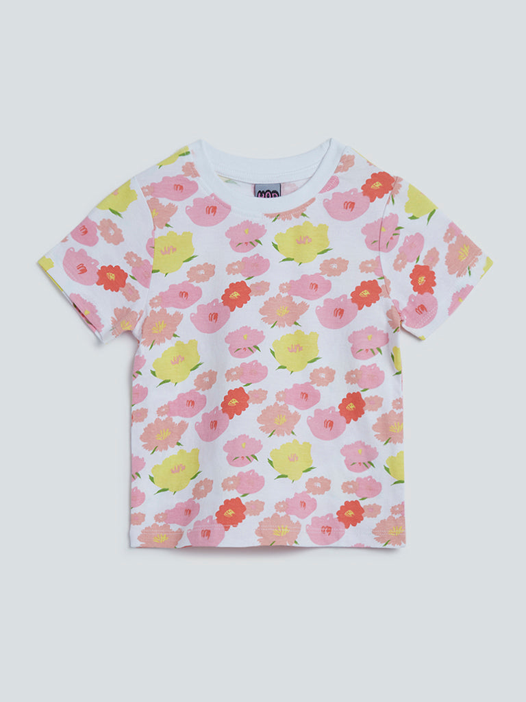 HOP Kids White Floral-Print T-Shirt