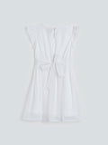 HOP Kids White Self-Striped Dress with Belt