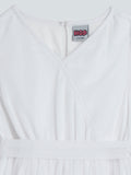 HOP Kids White Self-Striped Dress with Belt