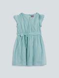 HOP Kids Mint Shimmer Dress With Belt