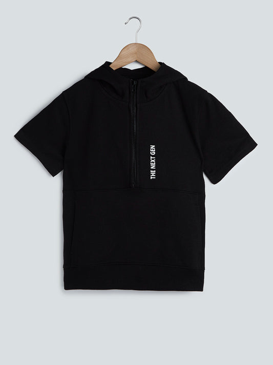 Y&F Kids Black Hooded T-Shirt