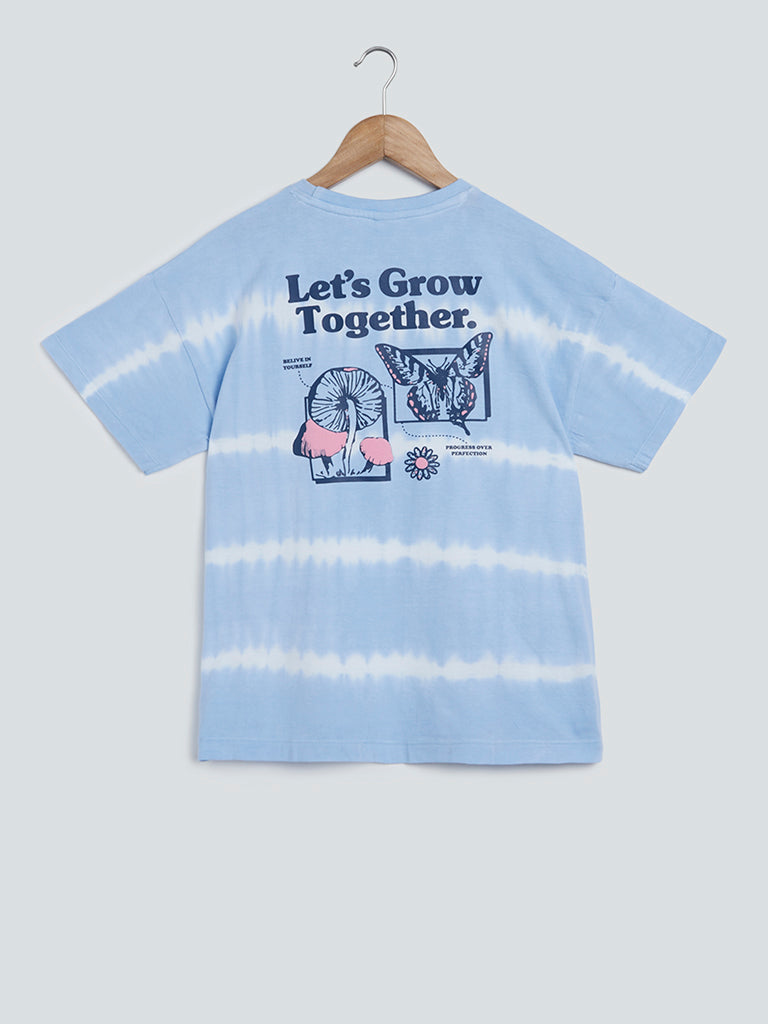 Y&F Kids Light Blue Text Pattern T-Shirt