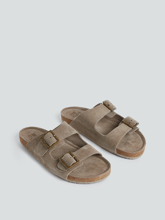 LUNA BLU Taupe Suede-Leather Comfort Sandals