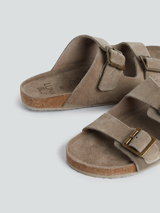 LUNA BLU Taupe Suede-Leather Comfort Sandals