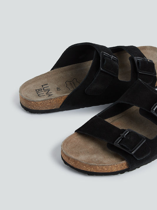 LUNA BLU Black Suede-Leather Comfort Sandals