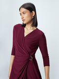 Wardrobe Burgundy Wrap-Over Style Dress