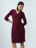 Wardrobe Burgundy Wrap-Over Style Dress