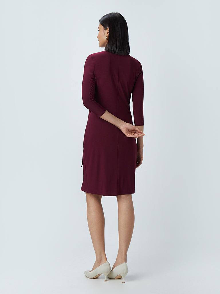 Wardrobe Burgundy Wrap-Over Style Dress