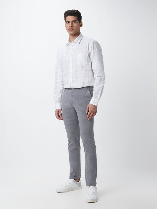 WES Formals Grey Striped Ultra Slim-Fit Trousers