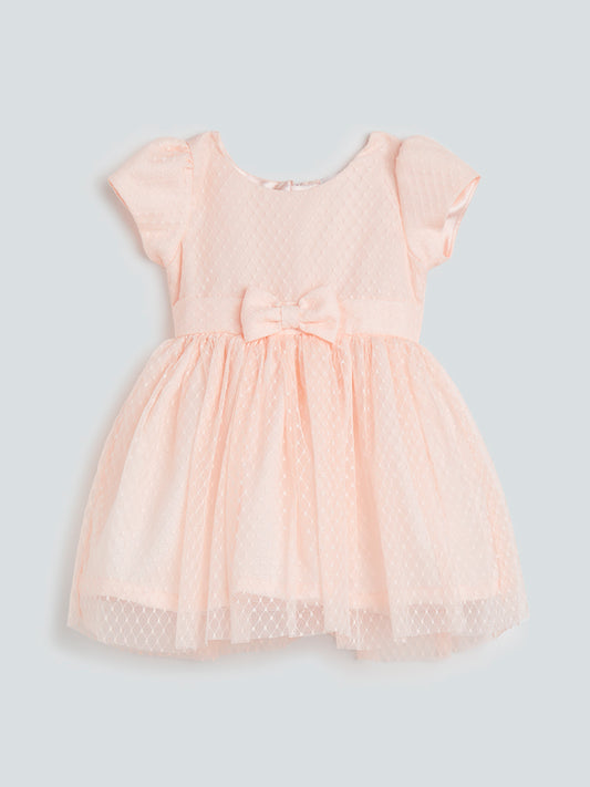HOP Baby Peach Mesh Dress With Bow