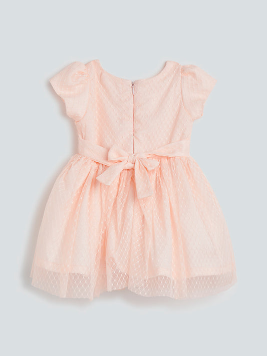 HOP Baby Peach Mesh Dress With Bow