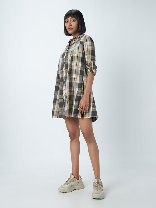 Nuon Brown Checkered Dress