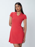 Nuon Red Polo Neck Ribbed Dress