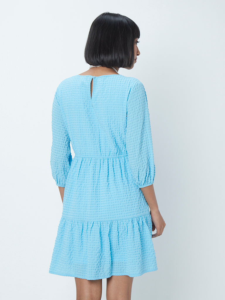 Nuon Blue Textured Tiered Dress
